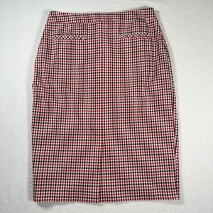 Talbots Womens Size 6 Red Black Gingham Front Slit Double Pocket Pencil Skirt